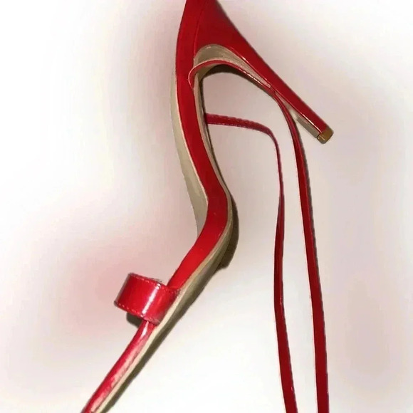 Chic Red Patent Leather High Heeled Sandals with Ankle Straps - Picture 5 of 7